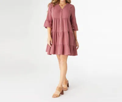 Coco + Carmen Lilith Elbow Sleeve Gauze Dress In French Rose