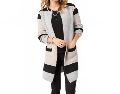 Coco + Carmen Liz Open Cardigan With Front Pockets In Natural /black In Multi