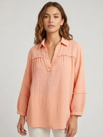 Coco + Carmen Long Sleeve Gauze Top In Light Coral In Orange