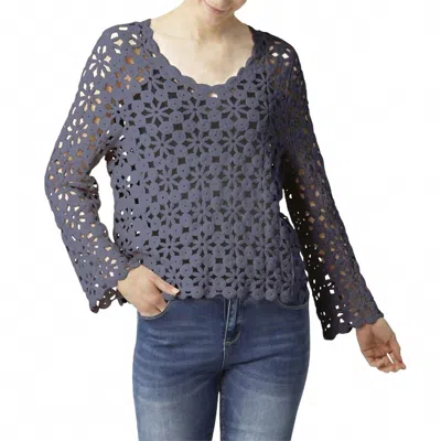 Coco + Carmen Lucia Floral Crochet Pullover In Smokey Blue In Multi