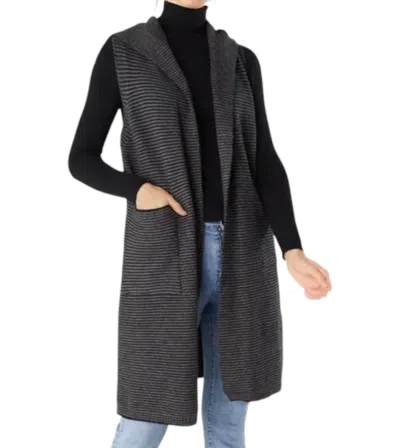 Coco + Carmen Luisa Relaxed Hooded Striped Vest In Grey/black In Multi