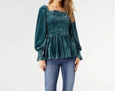 Coco + Carmen Lulu Pleated Velour Top In Blue Surf In Multi