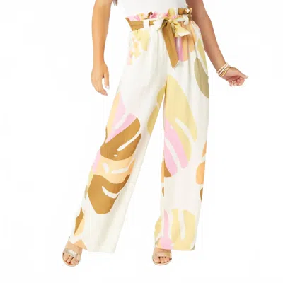 Coco + Carmen Lyla Printed Flowy Pant With Tie Waist In Mixed Sorbet In White