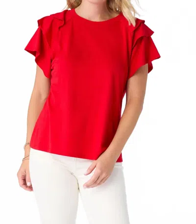 Coco + Carmen Mandy Cap Sleeve Ruffle Top In Red