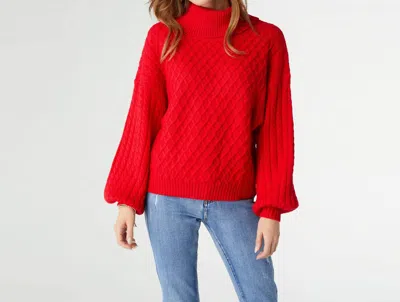 Coco + Carmen Maren Cable Knit Turtleneck Sweater In Red