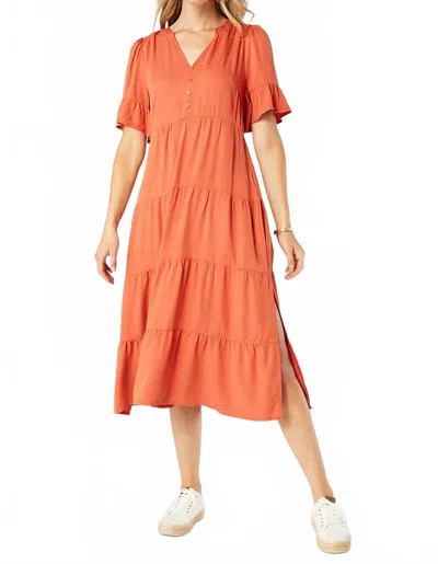 Coco + Carmen Margaux Tiered Ruffle Sleeve Dress In Orange In Neutral