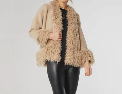 Coco + Carmen Marley Shaggy Fur Trim Cardigan In Taupe In Grey