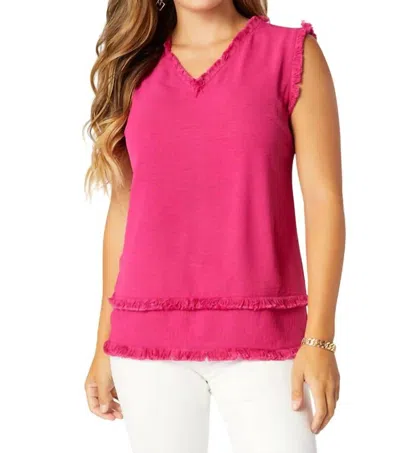 Coco + Carmen Melody With Tiered Fringe Tank Top In Fuschia Pink In Multi