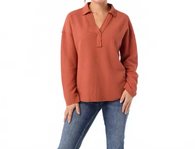 Coco + Carmen Michela Long Sleeve V-neck Top In Rust In Brown