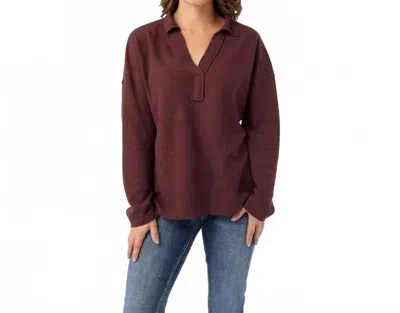 Coco + Carmen Michela Long Sleeve V-neck Top In Wine In Burgundy