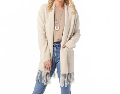 Coco + Carmen Mid Length Cardigan With Fringe In Oatmeal In White