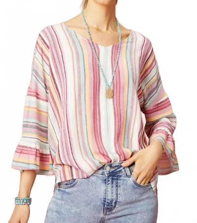 Coco + Carmen Millicent Ruffle Sleeve Top In Pink/mint In Multi
