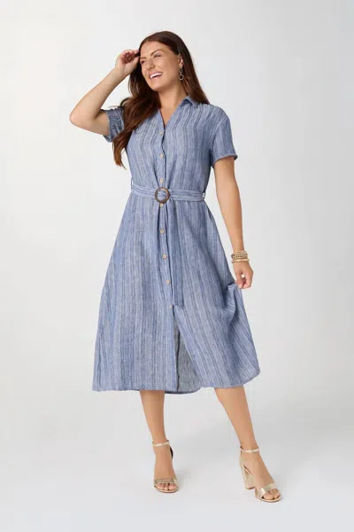 Coco + Carmen Miriam Short Sleeve Shirtdress With Belt In Blue Stripe