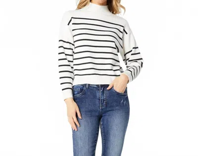 Coco + Carmen Neve Stripe Mock Neck Sweater In White In Multi