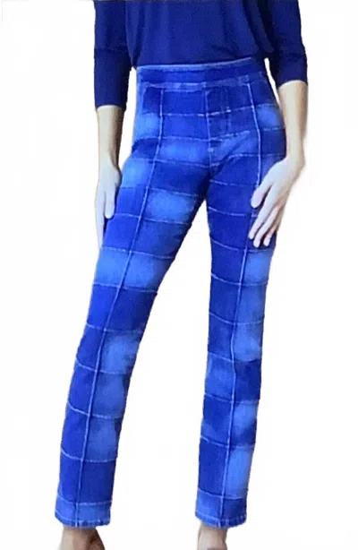 Coco + Carmen Omg Pull-on Straight Ankle Quilted Check Pants In Mixed Denim In Blue