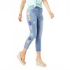 Coco + Carmen Omg Skinny Capri With Floral Side Embroidery In Light Denim In Blue
