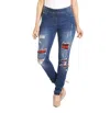 Coco + Carmen Omg Skinny Jeans With Patchwork In Medium Denim And Buffalo Check In Blue