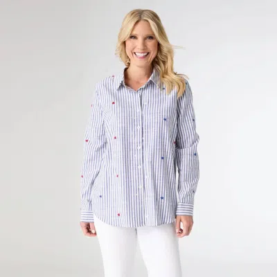 Coco + Carmen Patriotic Striped Button Up Shirt In Blue
