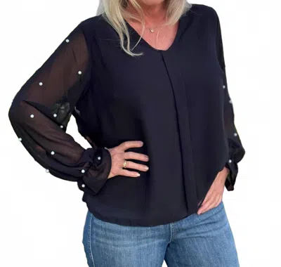 Coco + Carmen Perla Long Sleeve Blouse In Black In Blue