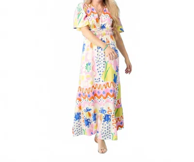 Coco + Carmen Picasso Short Sleeve Maxi Dress In Multi Color