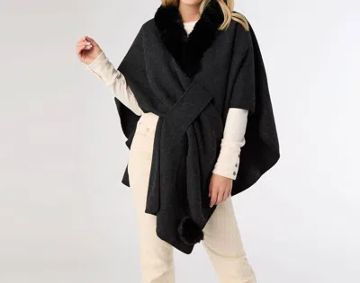 Coco + Carmen Rae Pull Through Wrap With Faux Fur In Black Heather