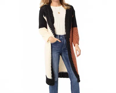 Coco + Carmen Ravell Chunky Open Knit Cardigan In Black/cream/rust In Multi