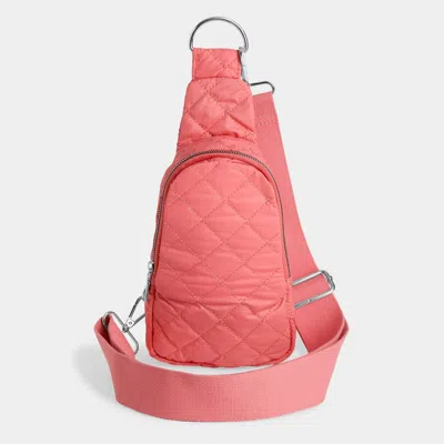 Coco + Carmen Rhea Nylon Puffer Crossbody Sling Bag In Salmon In Pink