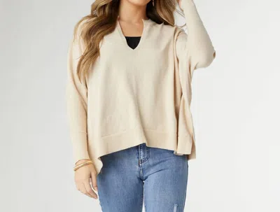 Coco + Carmen Rila Fine Gauge V-neck Sweater With Side Slit In Beige In Gold