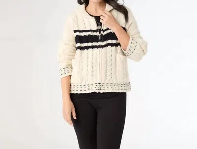 Coco + Carmen Romilly Collared Zip Front Cardigan In Cream Black In Multi