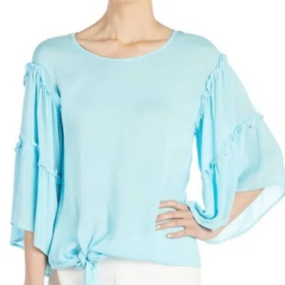 Coco + Carmen Ruffle Sleeve Tie Front Blouse In Aqua In Blue