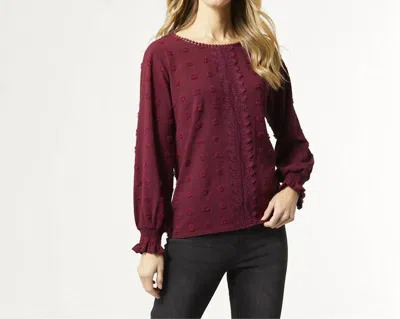 Coco + Carmen Samara Long Sleeve Swiss Dot Top In Wine In Burgundy