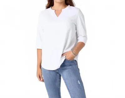 Coco + Carmen Saylor Notch Neck Elbow Sleeve Top In White In Multi