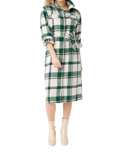 Coco + Carmen Shelley Plaid Shacket Dress In Ivory/green In Multi