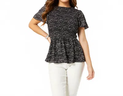 Coco + Carmen Shirley Smocked Peplum Top In Black In Multi