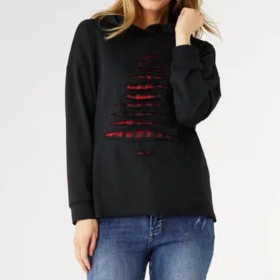 Coco + Carmen Spruce Christmas Tree Cutwork Hooded Top In Black In Multi