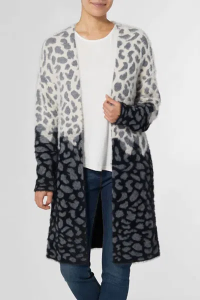 Coco + Carmen Stevie Eyelash Cardigan Sweater In Grey, White & Black In Gray