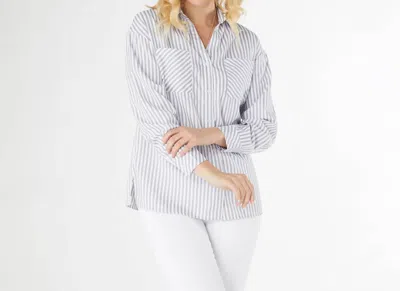 Coco + Carmen Terri Striped Blouse With Front Pockets In Grey/white