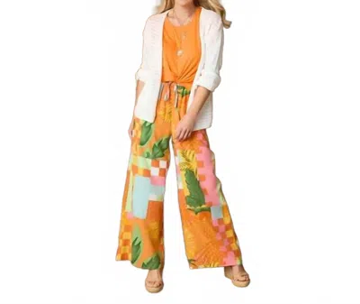 Coco + Carmen Torenia Printed Flowy Wide Leg Pants In Orange Pink