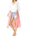 Coco + Carmen Valentina Dip Dye Long Button Up Tunic In White And Pink In Multi