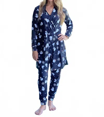 Coco + Carmen Vega Robe In Sassy Snowman In Blue