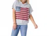 Coco + Carmen Vintage Look Americana Patriotic Hooded Top In Mid-heather Grey