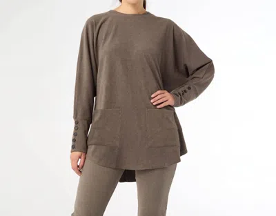Coco + Carmen Weekend Brushed Sweater With Button Back In Spruce In Gray