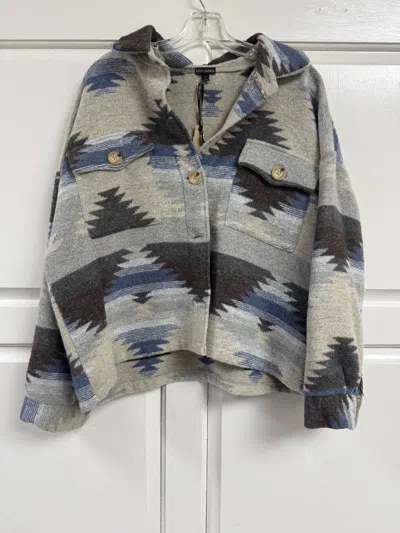 Coco + Carmen Women's 2 Pocket Sweater With Collar In Earthy Aztec Print In Gray