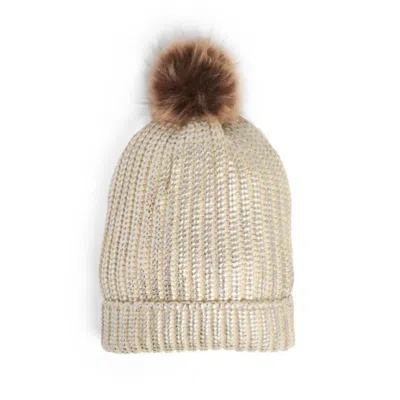 Coco + Carmen Women's Metallic Faux Fur Pom-pom Beanie Hat In Creamy Ivory In Neutral