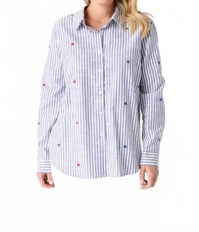 Coco + Carmen Patriotic Striped Button Up Shirt In Blue In Multi