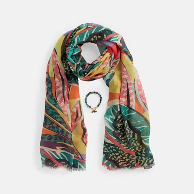 Coco + Carmen Women's Scarf And Bracelet Gift Set In Jungle Multi