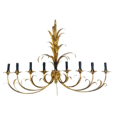 Pre-owned Coco Chanel 9 "candles" Light Gilt Metal Sheaf Of Leaves Motive Italian Wall Sconce Mint! In Gold