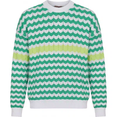 Coco Chevron Stripe Contrast Detail Lightweight Knit Sweater In Green