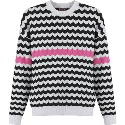 Coco Chevron Stripe Contrast Detail Lightweight Knit Sweater In Multi
