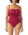 Coco Contours Agate Ruffle Bandeau One-piece In Red
